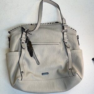 Jessica Simpson Cream Tote with Feather Accent